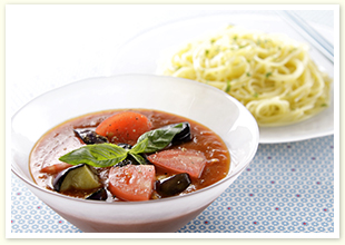 なすとトマトのつけパスタ